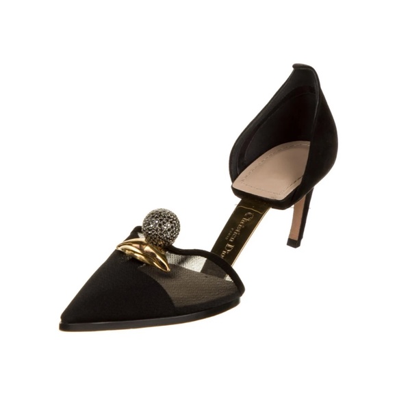 CHRISTIAN DIOR Leather Crystal Embellishments D'Orsay Pumps - Picture 1 of 5